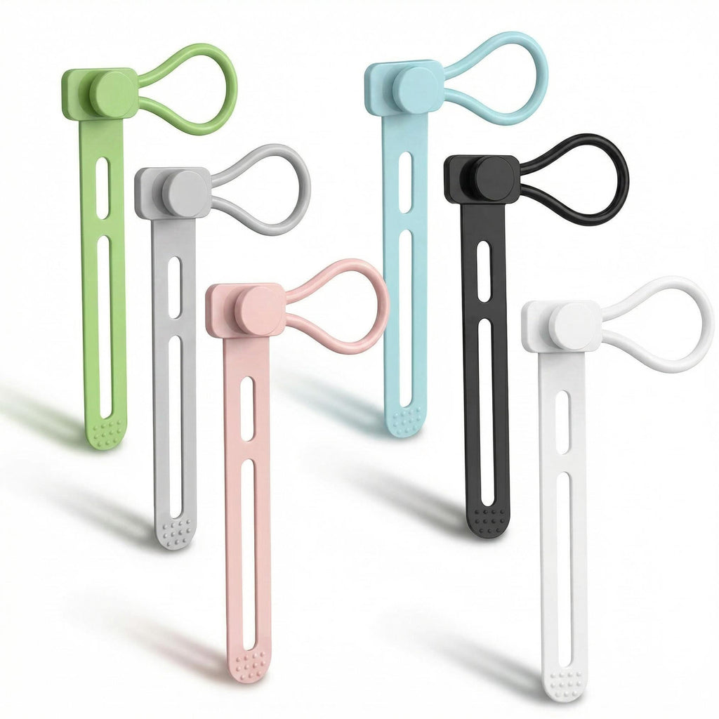 6 PCS Silicone Cable Ties - Reusable Cord Organizer with Hanging Loop