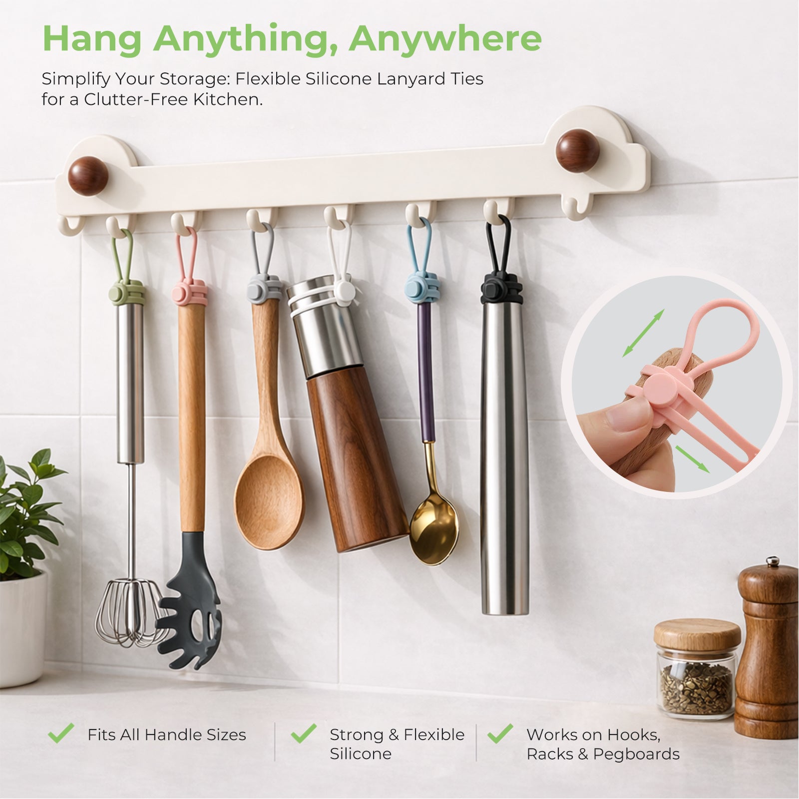 6 PCS Silicone Cable Ties - Reusable Cord Organizer with Hanging Loop